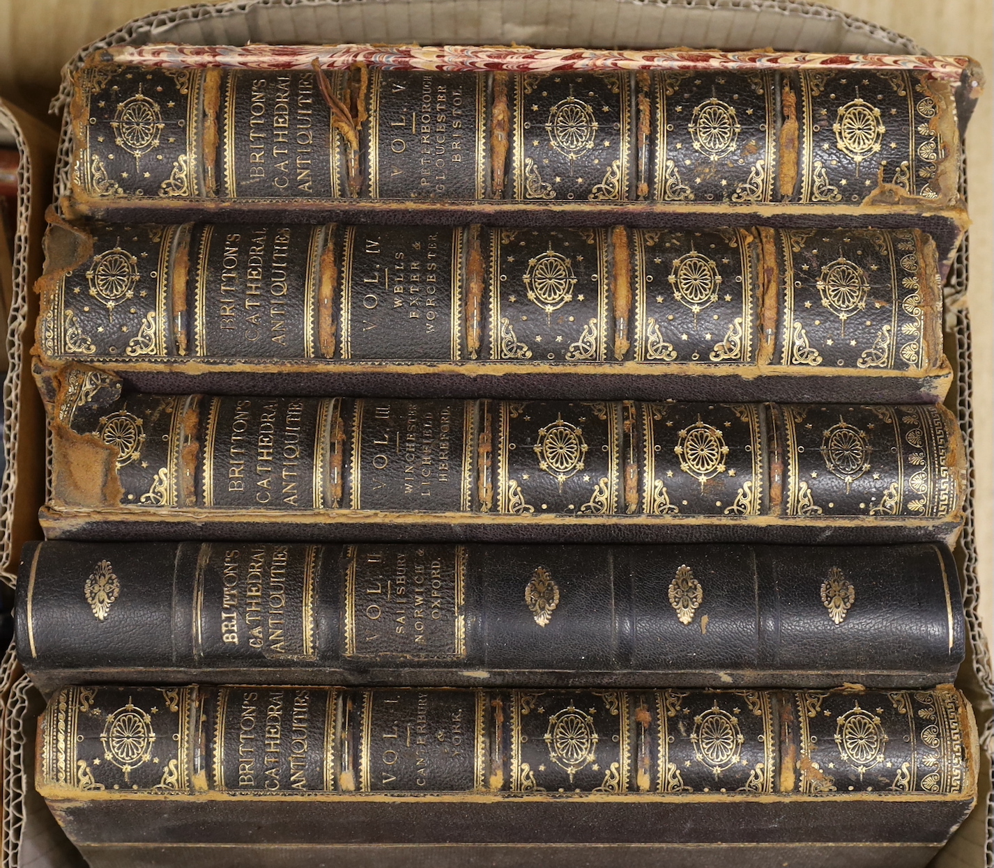 Storer, James- History and Antiquities of the Cathedral Churches of Great Britain, 4 vols., 4 additional engraved titles and 274 engraved plates and plans [correct as list], near contemporary maroon half morocco, gilt to